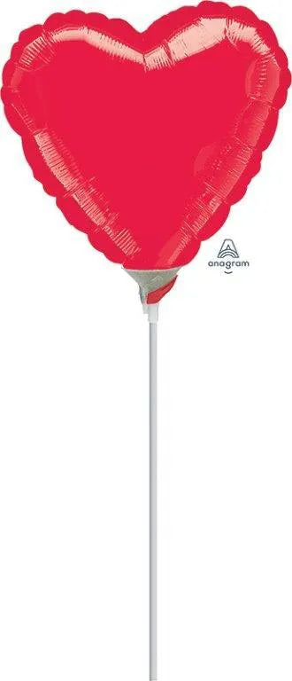 Metallic Red Hearts 9 Inch 23cm Mini Air Fill Foil Balloon with Stick ...