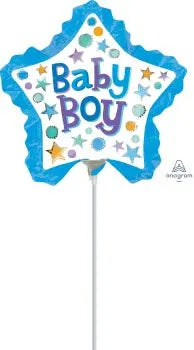 Baby Boy Star with Ruffles 35cm 14 Inch Mini Air Fill Foil Balloon wit ...