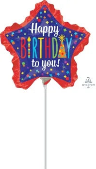 HBD Confetti Star 35cm 14 Inch Mini Air Fill Foil Balloon with Stick ...