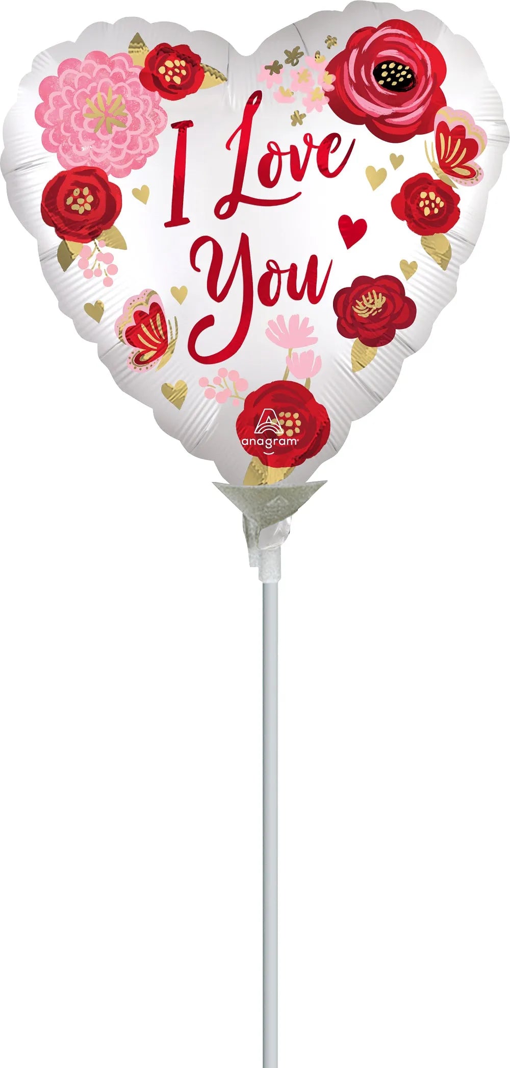 Satin Love You Flowers 9 Inch 23cm Mini Air Fill Foil Balloon with Sti ...