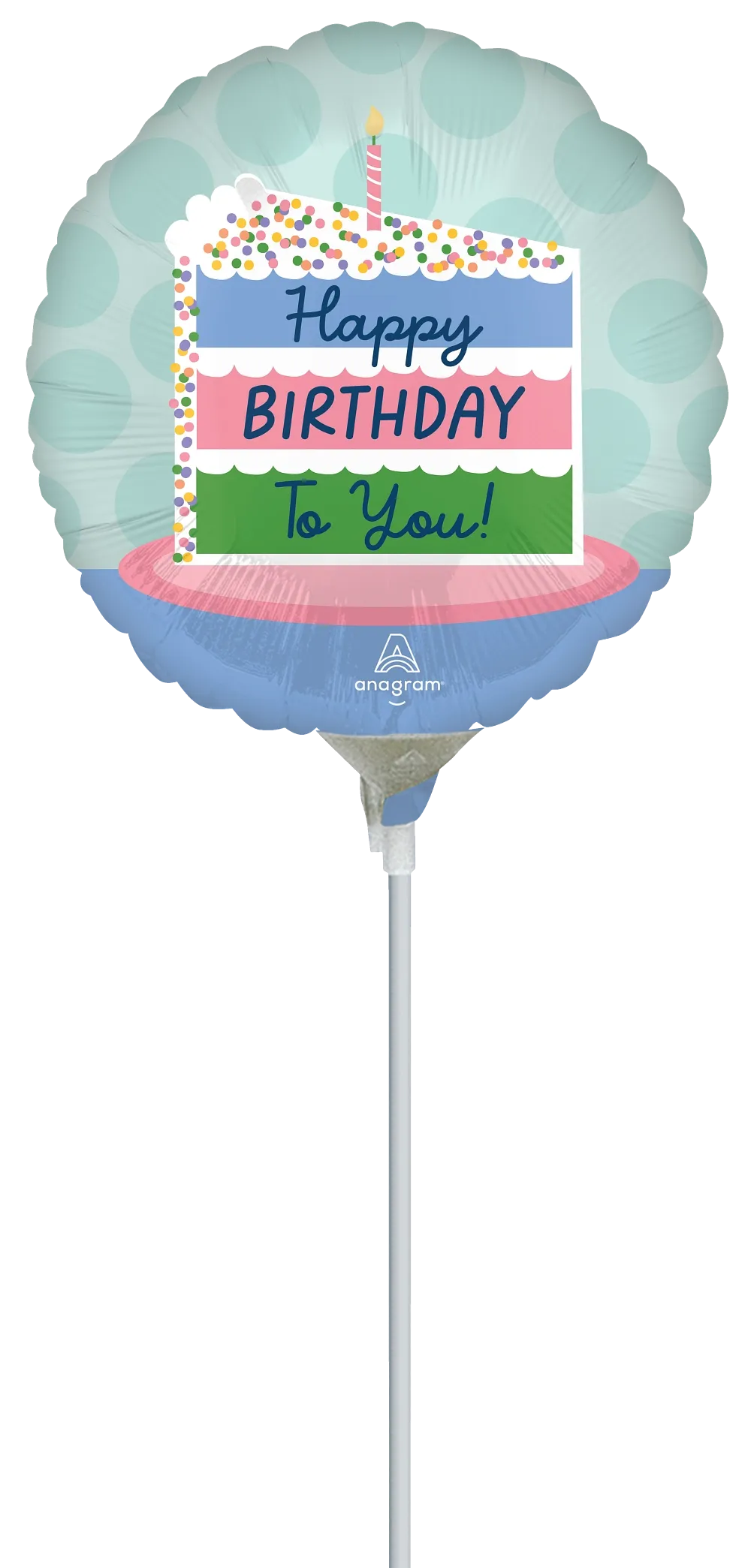 Satin Happy Birthday Cake 9 Inch 23cm Mini Air Fill Foil Balloon With Stick