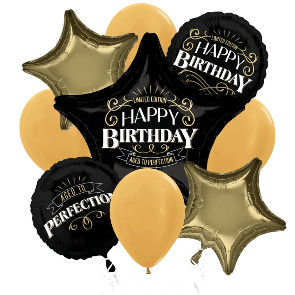 Aged To Perfection Happy Birthday Balloon Bouquet Delivery 9pc