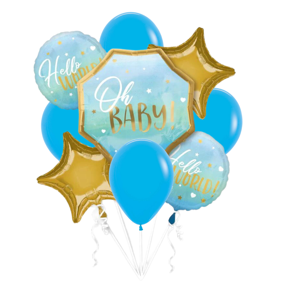 Oh Baby! Baby Boy Balloon Bouquet Delivery 9pc Balloon Supply