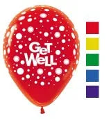 Printed Get Well Dots Assorted Crystal All Over Print Latex Balloons, Sempertex 12 Inch 30cm Balloons 50 Pack