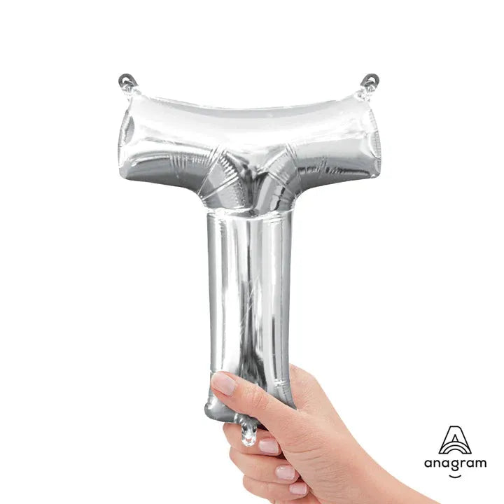 Letter T Silver, Mini 40cm 16 Inch Air-Fill Only Foil Balloon