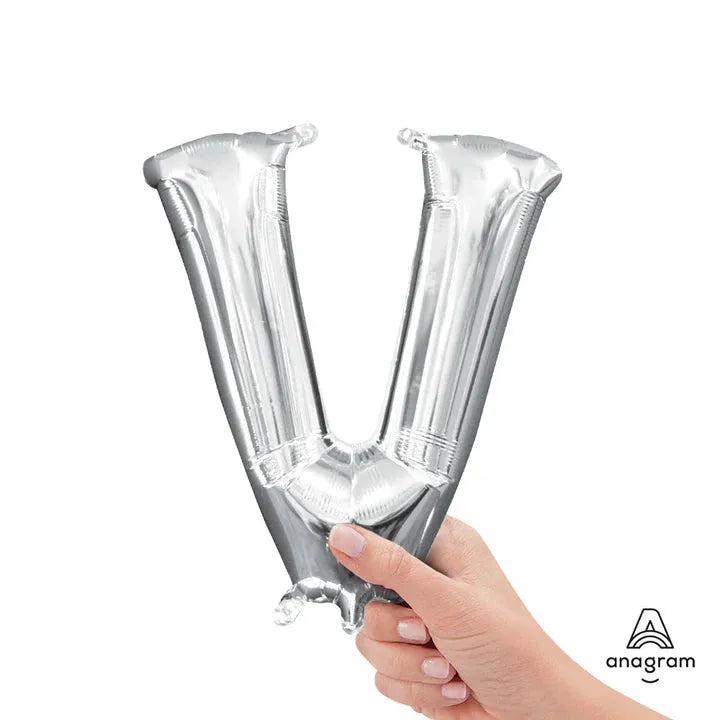 Letter V Silver, Mini 40cm 16 Inch Air-Fill Only Foil Balloon