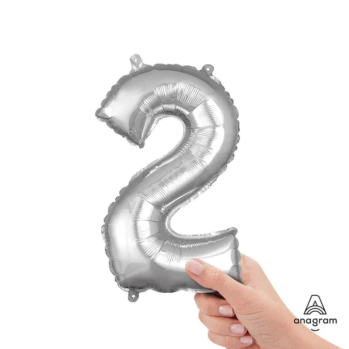 Number 2 Silver, Mini 40cm 16 Inch Air-Fill Only Foil Balloon