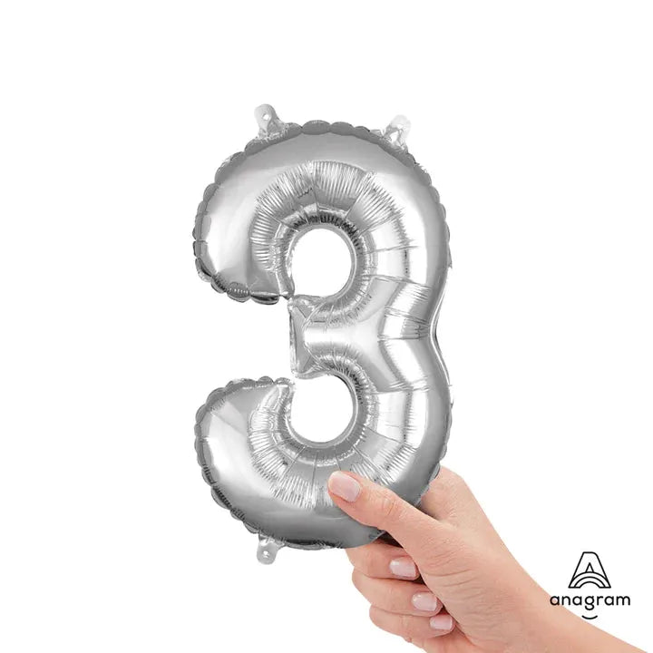 Number 3 Silver, Mini 40cm 16 Inch Air-Fill Only Foil Balloon