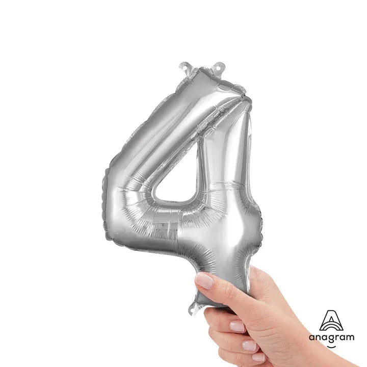 Number 4 Silver, Mini 40cm 16 Inch Air-Fill Only Foil Balloon