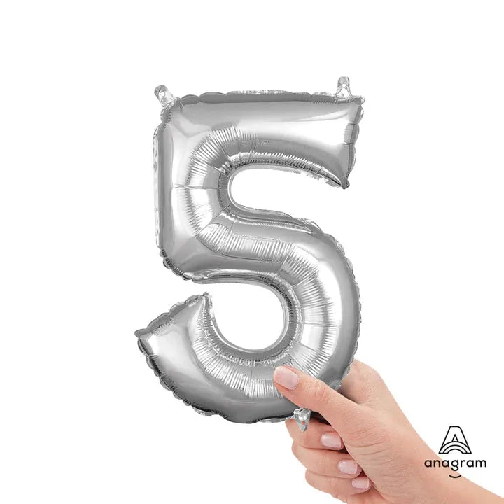 Number 5 Silver, Mini 40cm 16 Inch Air-Fill Only Foil Balloon