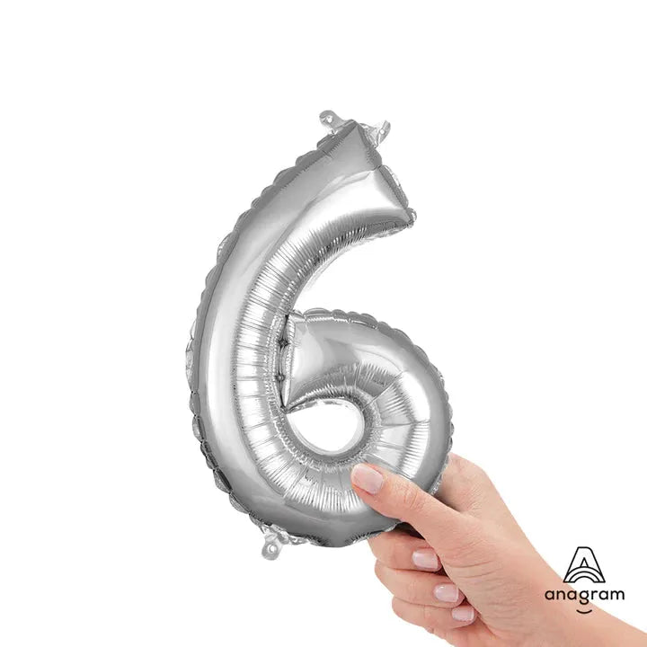 Number 6 Silver, Mini 40cm 16 Inch Air-Fill Only Foil Balloon