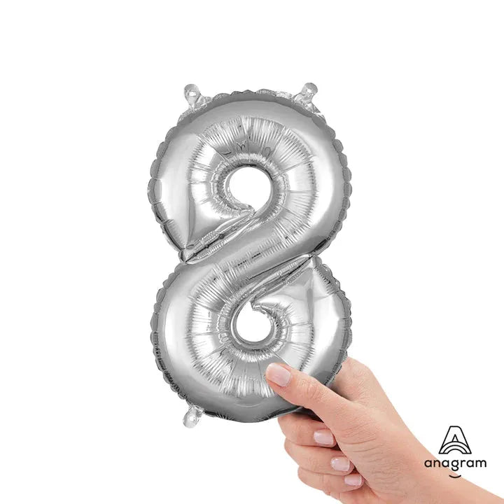Number 8 Silver, Mini 40cm 16 Inch Air-Fill Only Foil Balloon