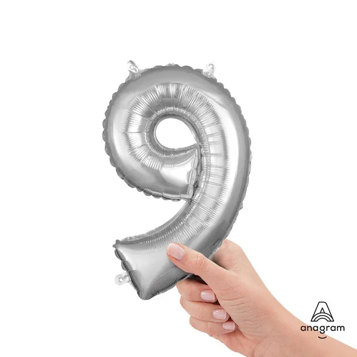 Number 9 Silver, Mini 40cm 16 Inch Air-Fill Only Foil Balloon