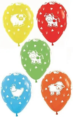 Printed Farms Friends Assorted Fashion All Over Print Latex Balloons, Sempertex 12 Inch 30cm Balloons 50 Pack
