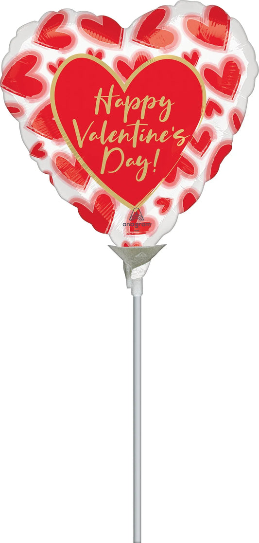 HVD Blush Lined Hearts 9 Inch 23cm Mini Air Fill Foil Balloon with Stick