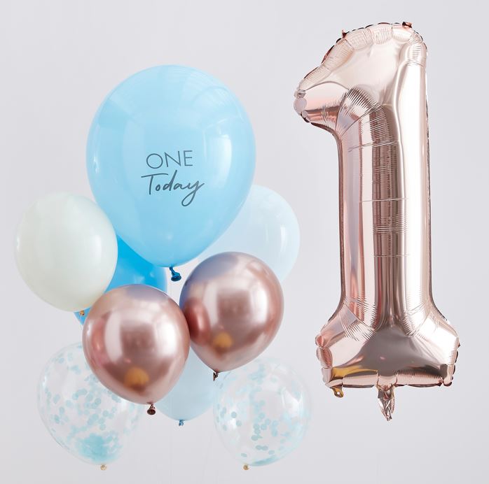 Blue & Rose Gold 1st Bday Balloons Balloon Supply