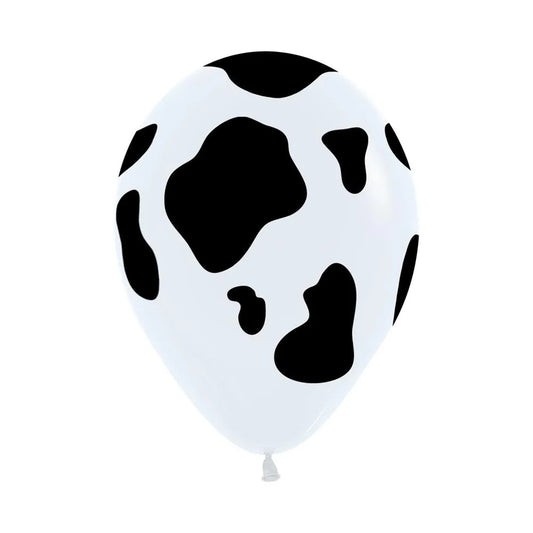 Printed Cow Black on White Fashion All Over Print Latex Balloons, Sempertex 12 Inch 30cm Balloons 50 Pack