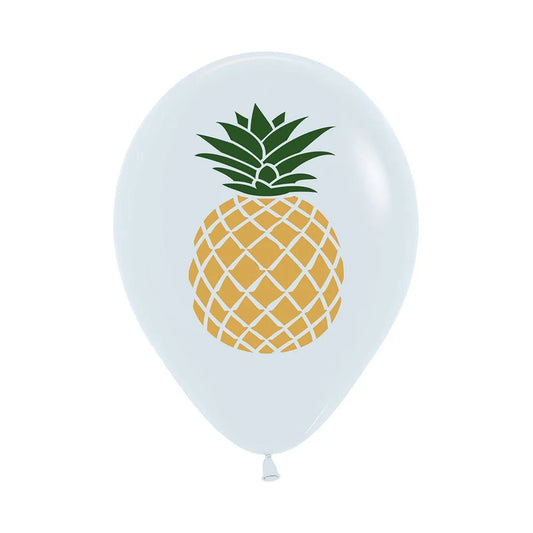 Printed Pineapple 2C on White 2S Latex Balloons, Sempertex 12 Inch 30cm Balloons 50 Pack