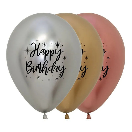 Printed Happy Birthday Radiant Reflex 2S Assorted  Latex Balloons, Sempertex 12 Inch 30cm Balloons 50 Pack